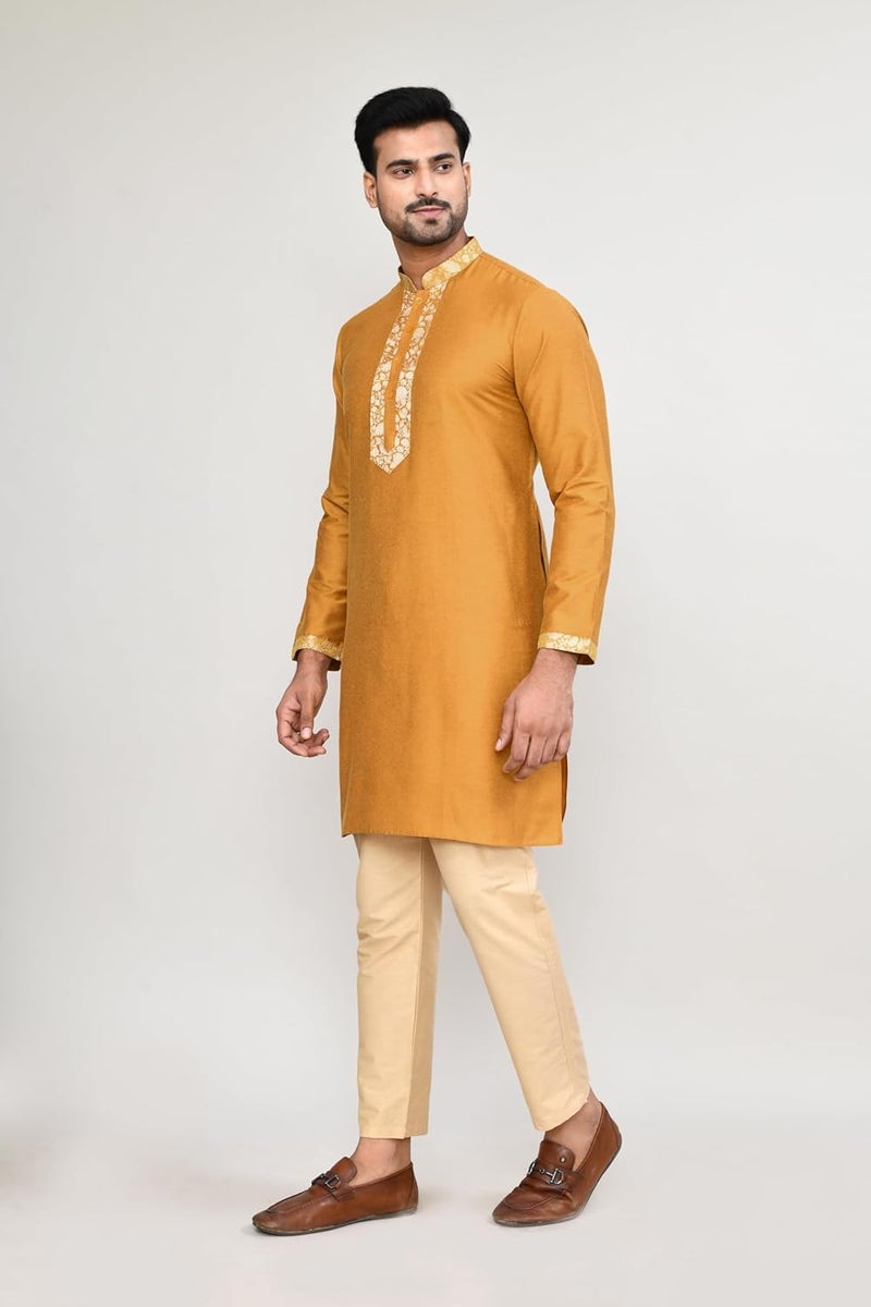 Polyfab Hathkargha Men’s Cotton Kurta & Pyajama Set with Embroidered Neck & Cuff | Traditional Ethnic Wear for Festivals & Weddings | Full Sleeve Straight Kurta Pajama Set for Men - Multi (Size - XS to XXL) - Image 3